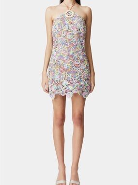 Elliatt Pastel Multicolor Crochet Halter Mini Dress